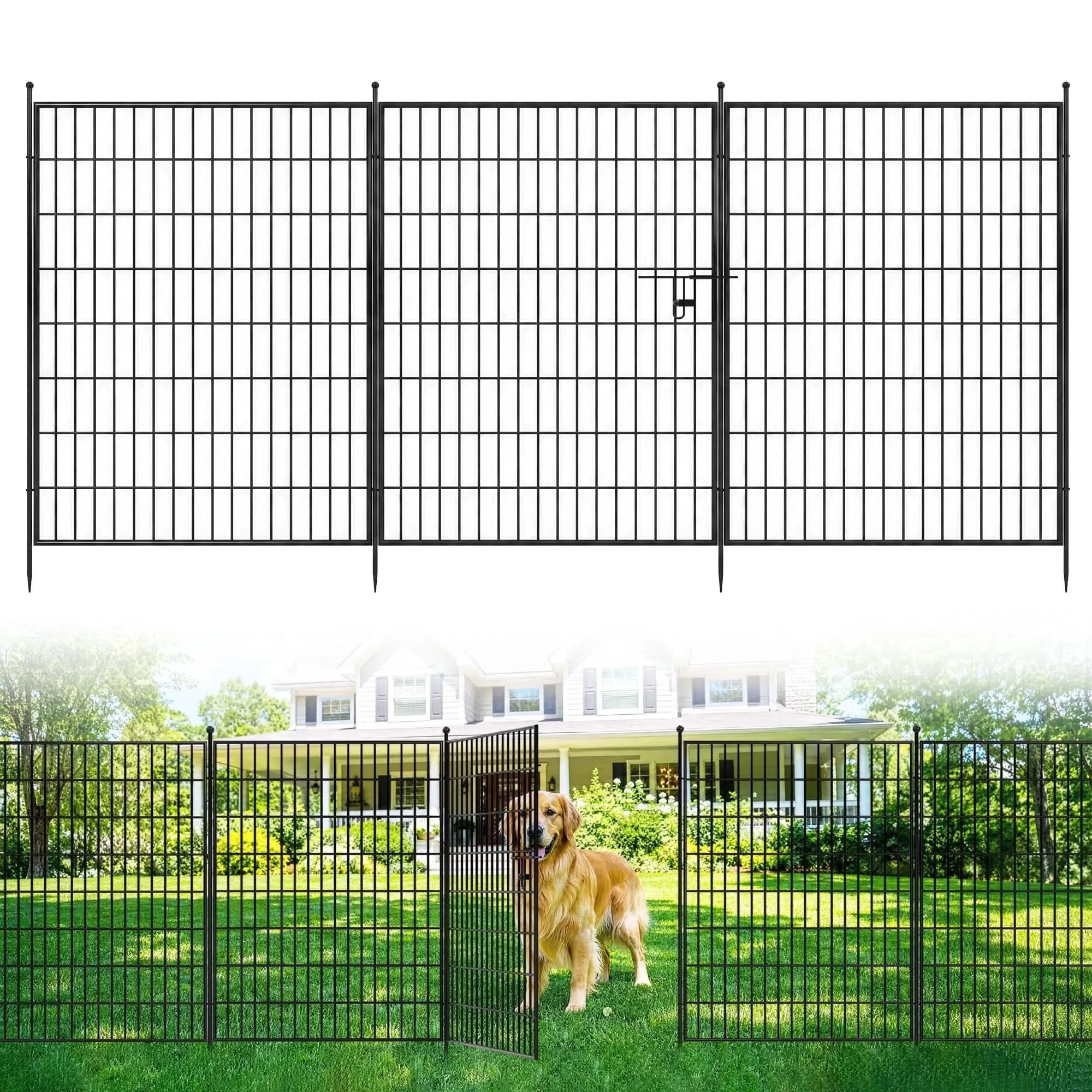 No-Dig Garden Fence Panels - 5 Pack, 40 in High, Metal Animal Barrier